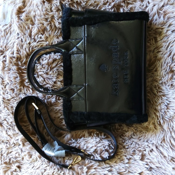 KATE SPADE💥New💥Faux Shearling Black Tote - Picture 4 of 12